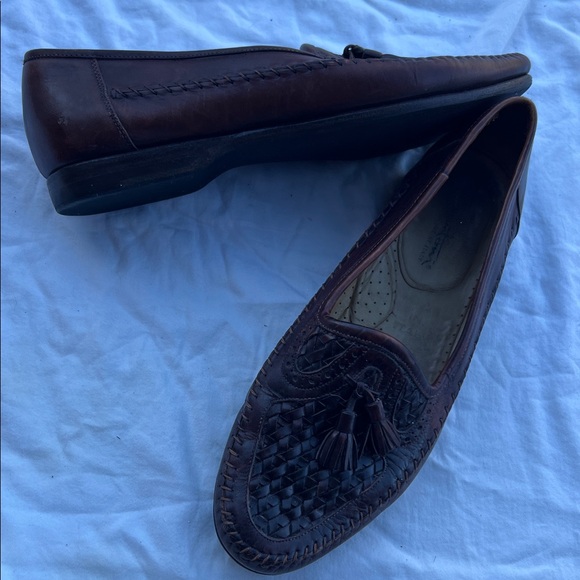 Santoni Dark Brown Woven Leather Loafers - Picture 4 of 8